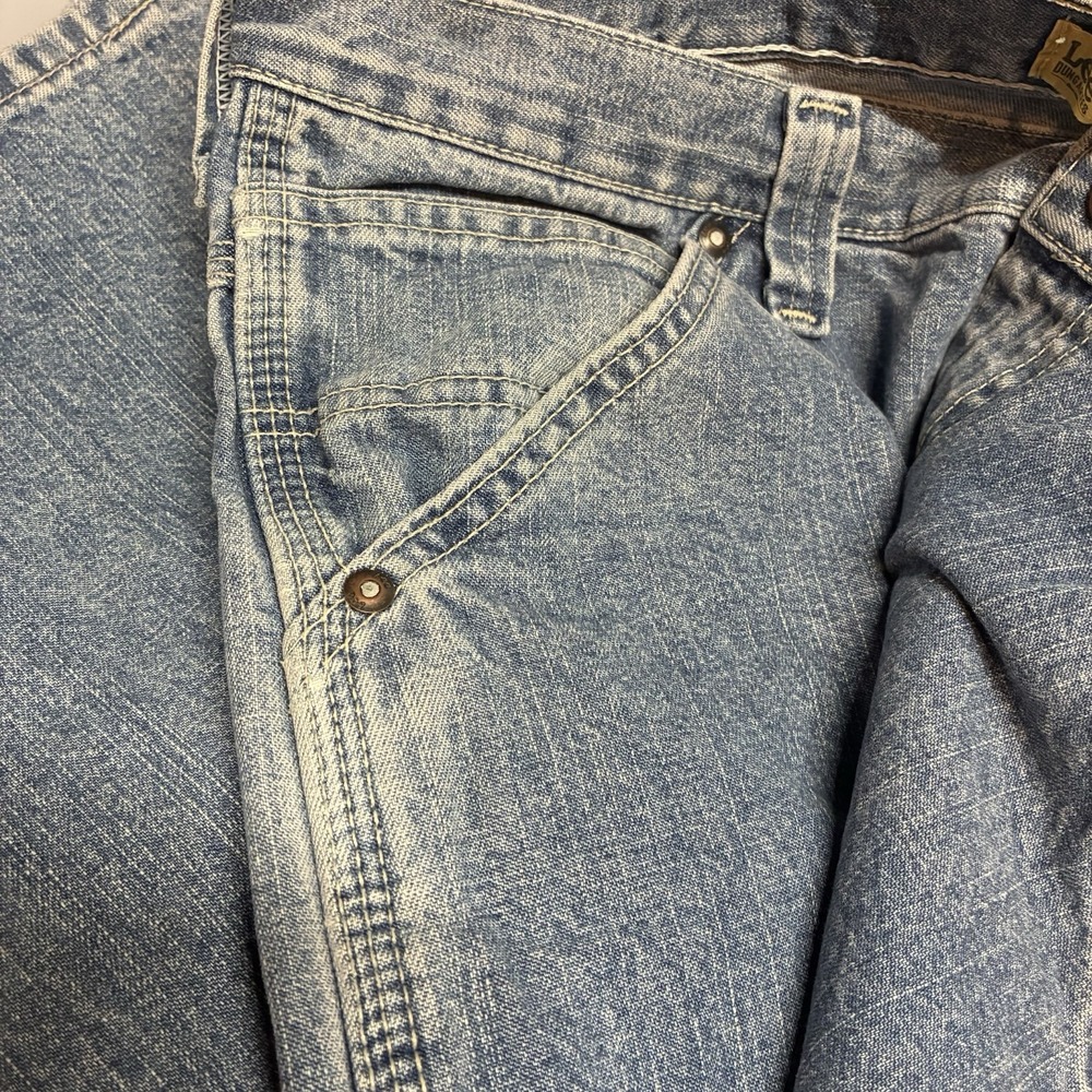 Y2K Vintage Lee Dungarees Baggy Wide Leg Carpenter Jeans Mens 34x34 Denim 2000's - Picture 15 of 15